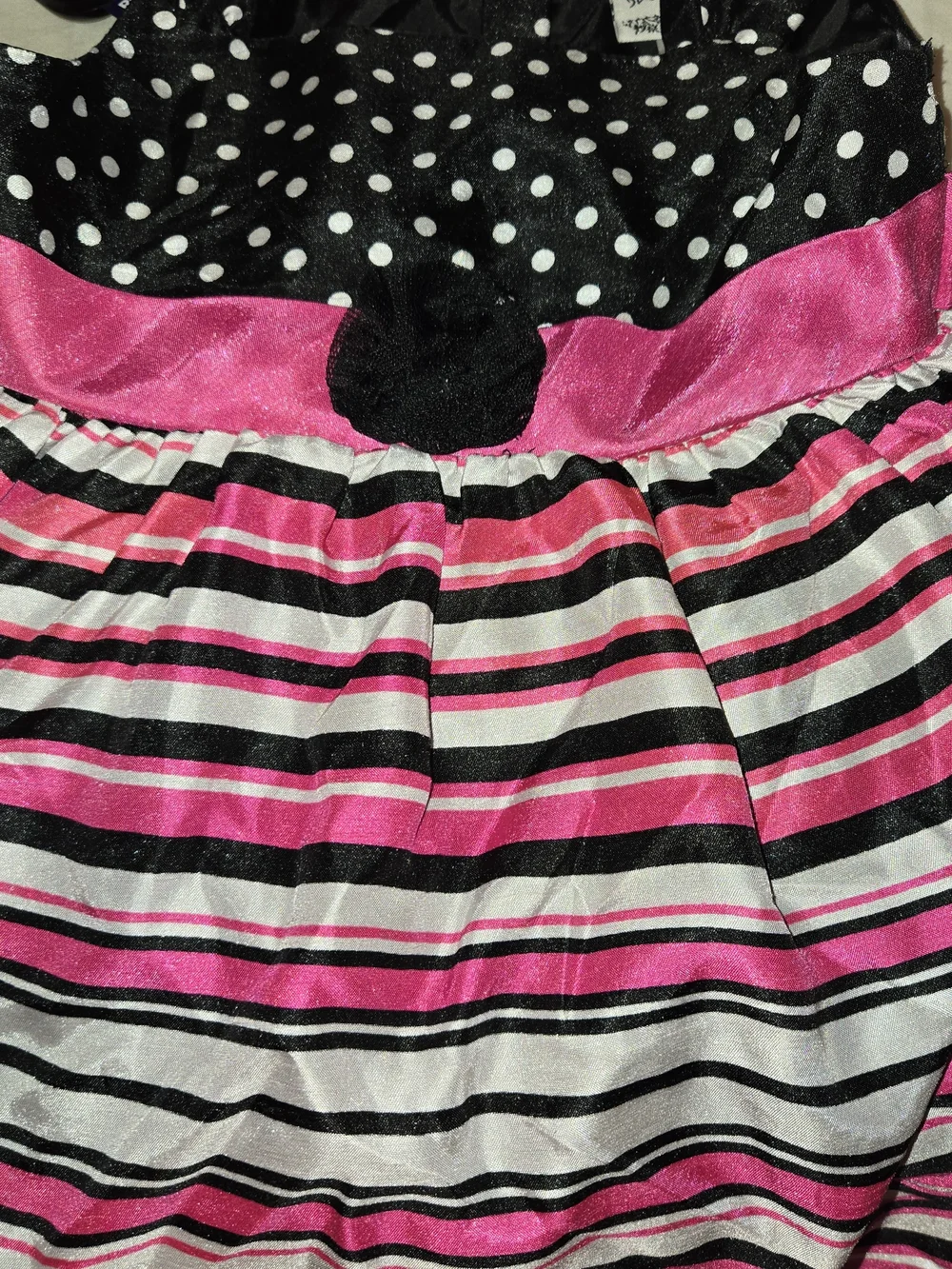 Brooke Lindsay Girls Black and Hot Pink Polka Dot & Striped Party Dress SZ 6